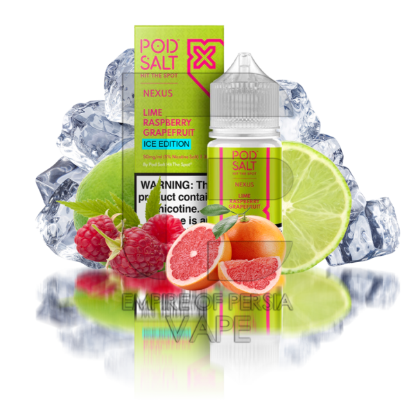 سالت نیکوتین پاد سالت لیمو،تمشک،گیریپفروت و یخ POD SALT LIME RASPBERRY GRAPEFRUIT ICE EDITION