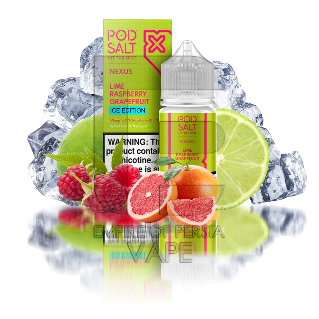 سالت نیکوتین پاد سالت لیمو،تمشک،گیریپفروت و یخ POD SALT LIME RASPBERRY GRAPEFRUIT ICE EDITION